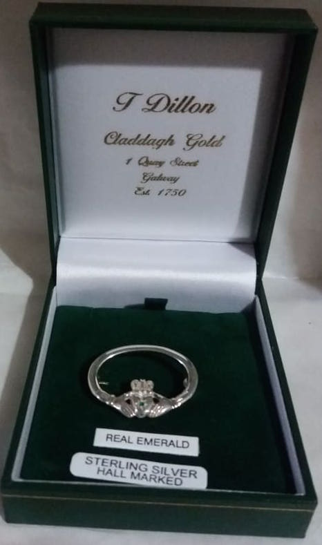 Claddagh Broach made by Dillon Jewellers in Galway Ireland, presented to Ane Walsh. 