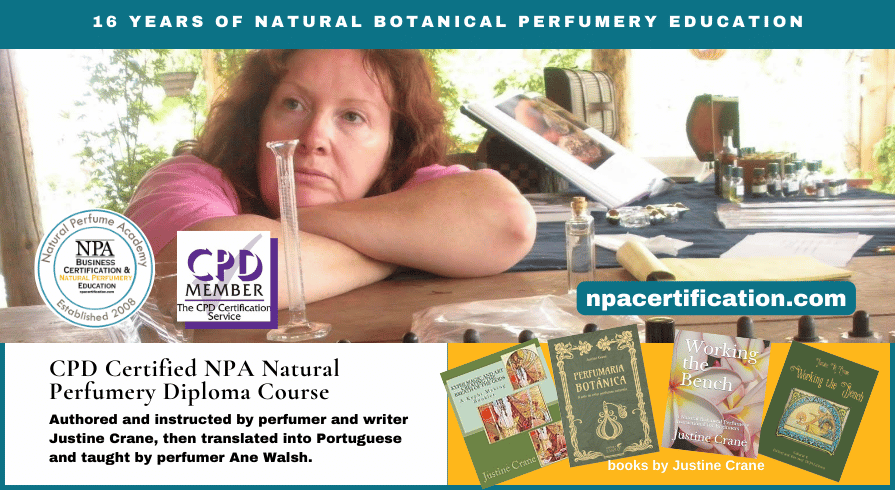 Justine Crane contemplating natural botanical perfumery. Photo used with permission samara botane. 